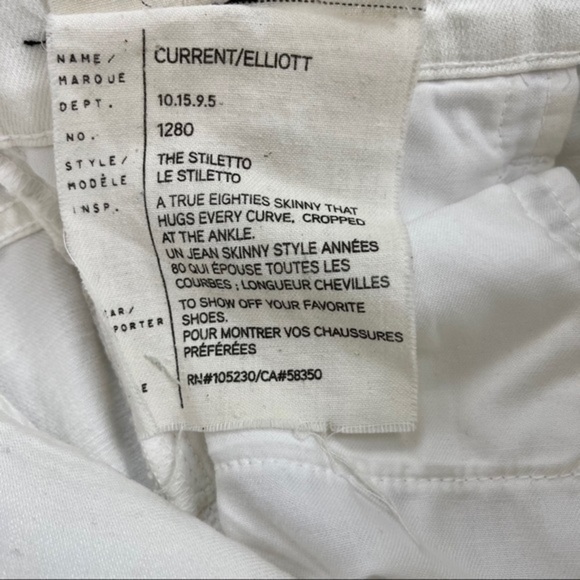 Current Elliott The Stiletto Distressed White Skinny Jeans - Picture 6 of 7